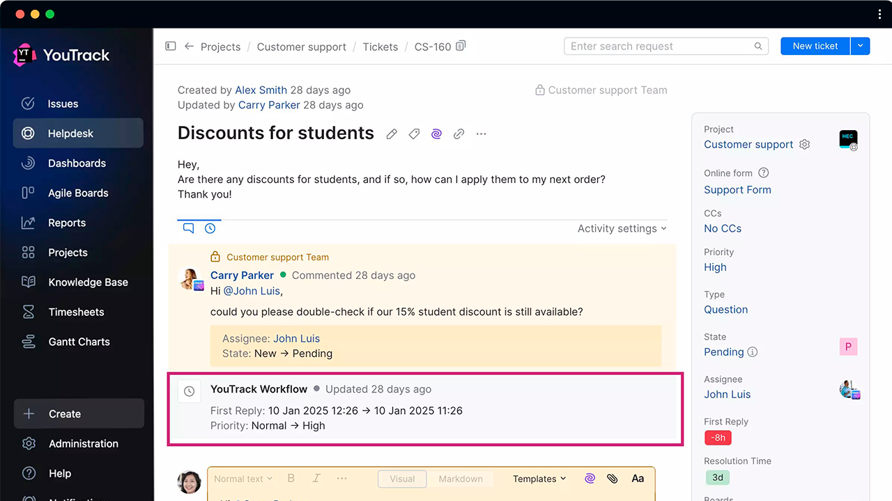 Пример работы с задачей в YouTrack